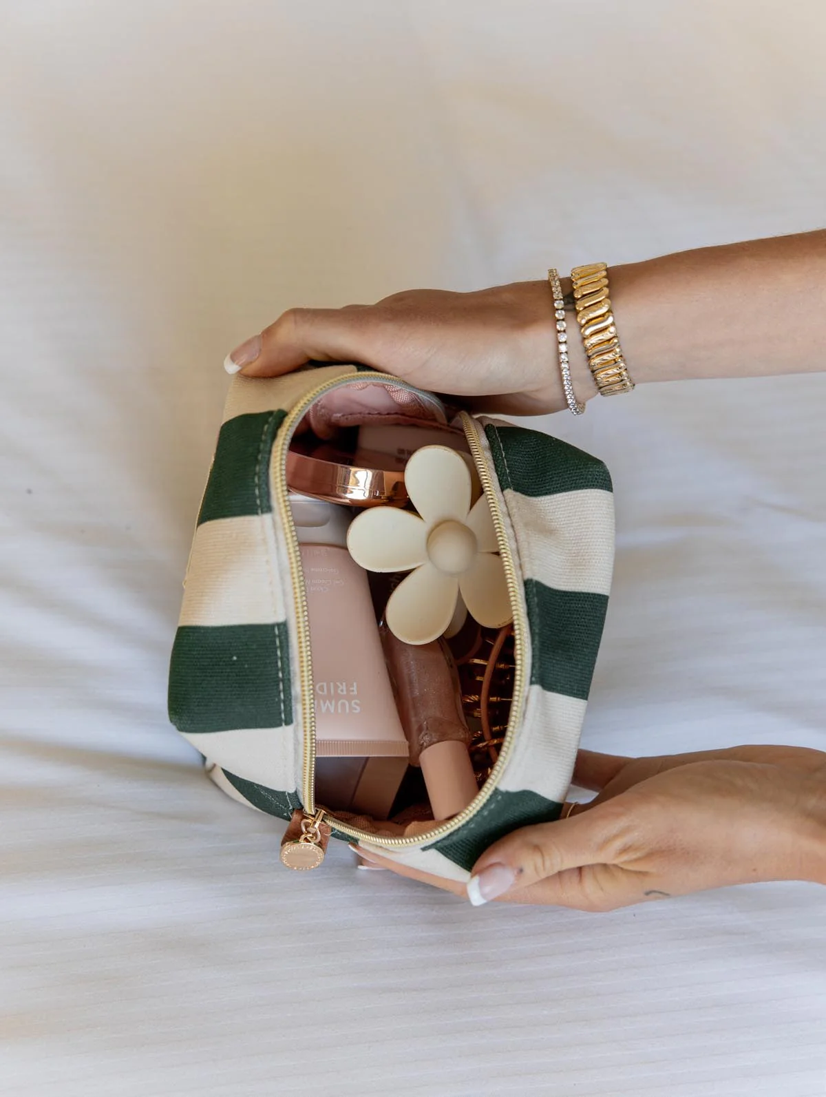 Green Stripe Cosmetic Case - Image 6